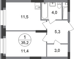 Планировка однокомнатной(квартира) площадью 35.2 квадратных метров в “ЖК Первый Московский”