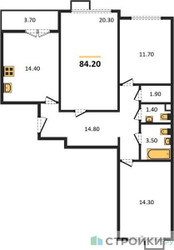 Планировка трехкомнатной(квартира) площадью 84.2 квадратных метров в “ЖК 1-й Ленинградский (Первый Ленинградский)”