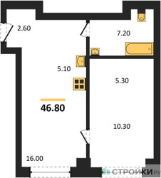 Планировка однокомнатной(квартира) площадью 46.8 квадратных метров в ЖК “ЖК Родина Парк”