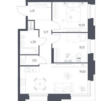 Планировка двухкомнатной(апартаменты) площадью 55.96 квадратных метров в “ЖК Апарт-отель Тропарево парк”