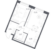 Планировка однокомнатной(квартира) площадью 41.44 квадратных метров в “ЖК Квартал Западный”