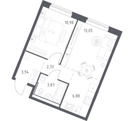 Планировка однокомнатной(квартира) площадью 41.44 квадратных метров в ЖК “ЖК Квартал Западный”