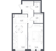 Планировка однокомнатной(квартира) площадью 43.9 квадратных метров в “ЖК Остафьево”