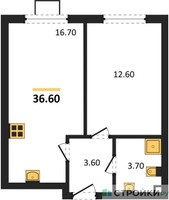 Планировка однокомнатной(квартира) площадью 36.6 квадратных метров в “ЖК Лучи-2”