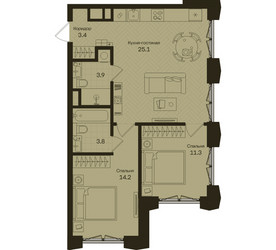 Планировка двухкомнатной(квартира) площадью 61.7 квадратных метров в ЖК “ЖК Дом на Часовой”