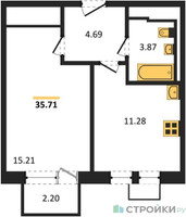 Планировка однокомнатной(квартира) площадью 35.71 квадратных метров в “ЖК Молжаниново”