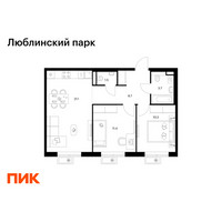 Планировка двухкомнатной(квартира) площадью 56.7 квадратных метров в “ЖК Люблинский парк”