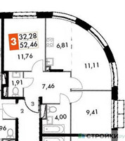 Планировка двухкомнатной(квартира) площадью 52.46 квадратных метров в “ЖК Движение. Говорово”