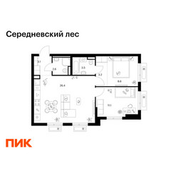 Планировка двухкомнатной(квартира) площадью 58.5 квадратных метров в ЖК “ЖК Середневский лес”