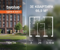 Планировка трехкомнатной(квартира) площадью 66.9 квадратных метров в “ЖК Твелв”