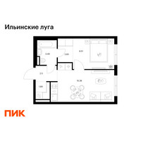 Планировка однокомнатной(квартира) площадью 35.4 квадратных метров в “ЖК Ильинские луга”