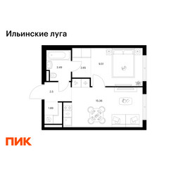 Планировка однокомнатной(квартира) площадью 35.4 квадратных метров в ЖК “ЖК Ильинские луга”