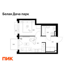 Планировка однокомнатной(квартира) площадью 30.1 квадратных метров в ЖК “ЖК Белая Дача парк”