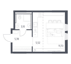 Планировка студии(квартира) площадью 26.13 квадратных метров в ЖК “ЖК Пригород Лесное”