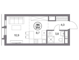 Планировка студии(квартира) площадью 27.4 квадратных метров в “ЖК Дом 56”