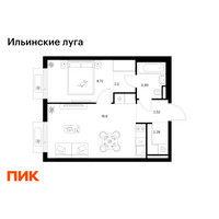 Планировка однокомнатной(квартира) площадью 39.11 квадратных метров в “ЖК Ильинские луга”