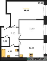 Планировка двухкомнатной(квартира) площадью 57.42 квадратных метров в “Жилые кварталы Новое Пушкино”