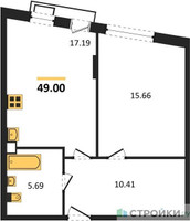 Планировка однокомнатной(квартира) площадью 49 квадратных метров в “ЖК Эльйон”