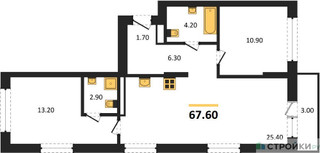 Планировка двухкомнатной(квартира) площадью 67.6 квадратных метров в “ЖК Первый квартал”