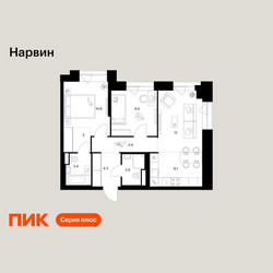Планировка двухкомнатной(квартира) площадью 58.3 квадратных метров в ЖК “Нарвин”