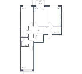 Планировка трехкомнатной(квартира) площадью 79.21 квадратных метров в ЖК “ЖК Молжаниново”