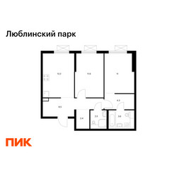 Планировка двухкомнатной(квартира) площадью 57.4 квадратных метров в ЖК “ЖК Люблинский парк”