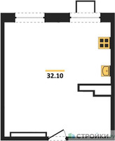 Планировка однокомнатной(апартаменты) площадью 30.3 квадратных метров в “ЖК Легендарный квартал на Ботаническом саду”