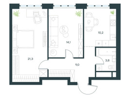 Планировка двухкомнатной(квартира) площадью 58.4 квадратных метров в “ЖК Левел Южнопортовая”