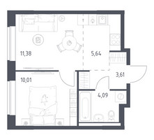 Планировка однокомнатной(квартира) площадью 34.73 квадратных метров в “ЖК Новое Видное”