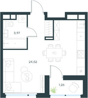Планировка студии(квартира) площадью 29.5 квадратных метров в “ЖК Левел Лесной”