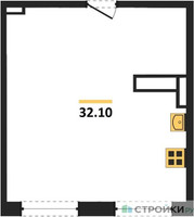 Планировка однокомнатной(апартаменты) площадью 32.1 квадратных метров в “ЖК Легендарный квартал на Ботаническом саду”