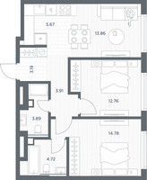Планировка двухкомнатной(квартира) площадью 62.78 квадратных метров в “ЖК TATE (Тэйт)”