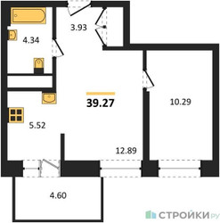 Планировка однокомнатной(квартира) площадью 39.27 квадратных метров в ЖК “ЖК ВОСТОК II”