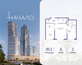 Планировка двухкомнатной(квартира) площадью 85.1 квадратных метров в ЖК “ЖК Начало”