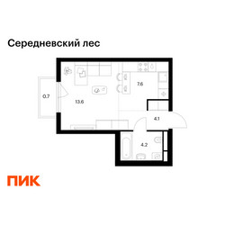 Планировка студии(квартира) площадью 30.2 квадратных метров в ЖК “ЖК Середневский лес”