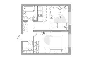 Планировка двухкомнатной(квартира) площадью 35.58 квадратных метров в “ЖК Аникеевский”