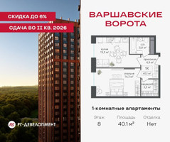 Планировка однокомнатной(квартира) площадью 40.1 квадратных метров в “ЖК Варшавские ворота”