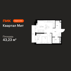 Планировка однокомнатной(квартира) площадью 43.23 квадратных метров в ЖК “Квартал Мит”