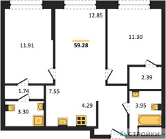 Планировка двухкомнатной(квартира) площадью 59.3 квадратных метров в “ЖК Self (Селф)”