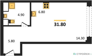 Планировка студии(квартира) площадью 31.8 квадратных метров в “ЖК Мираполис”