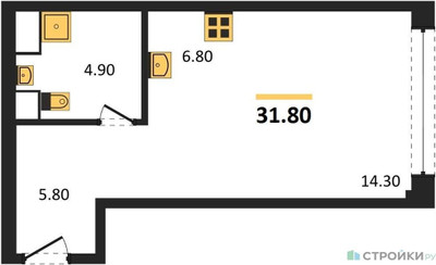 Планировка студии(квартира) площадью 31.8 квадратных метров в ЖК “ЖК Мираполис”