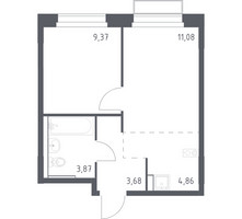 Планировка однокомнатной(квартира) площадью 32.86 квадратных метров в “ЖК Новое Внуково”