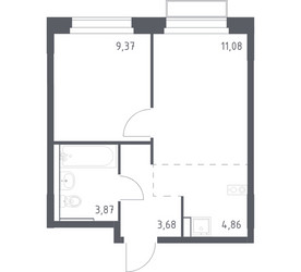 Планировка однокомнатной(квартира) площадью 32.86 квадратных метров в ЖК “ЖК Новое Внуково”