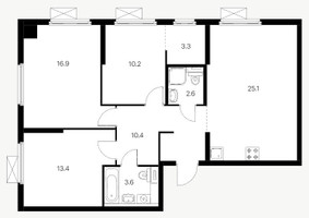 Планировка трехкомнатной(квартира) площадью 85.5 квадратных метров в “ЖК Амурский парк”
