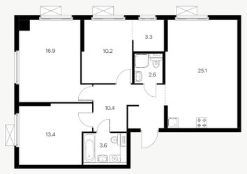 Планировка трехкомнатной(квартира) площадью 85.5 квадратных метров в ЖК “ЖК Амурский парк”