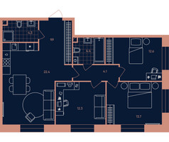 Планировка 4+ комнатной(квартира) площадью 83.7 квадратных метров в “Квартал Эра”