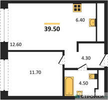 Планировка однокомнатной(квартира) площадью 39.5 квадратных метров в “Жилые кварталы Белый Град”
