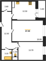 Планировка двухкомнатной(квартира) площадью 67.4 квадратных метров в “ЖК Эдельвейс (Первомайское)”
