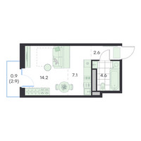 Планировка студии(квартира) площадью 29.4 квадратных метров в “ЖК G3 Михалевич”