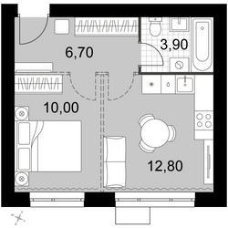 Планировка однокомнатной(квартира) площадью 33.4 квадратных метров в ЖК “Апрелевка Клаб”
